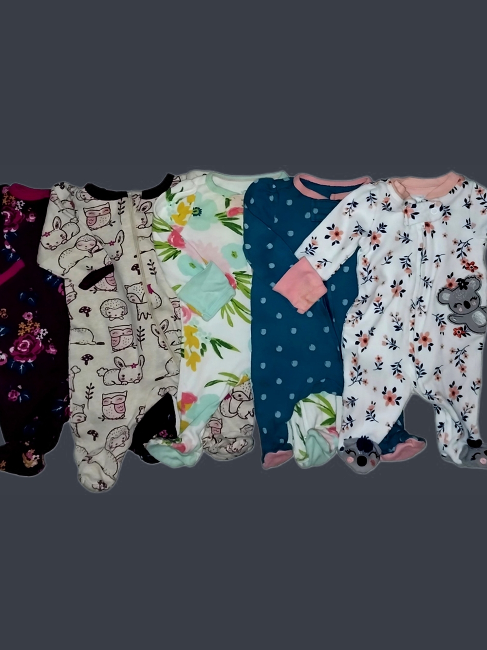 5 Pair Newborn Footed Sleepers Wonder Nation, Cloud Island, Koala Baby, Exc Cond